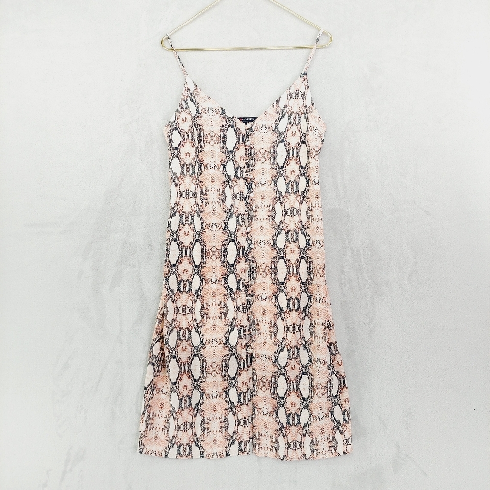 One Clothing Pink Snake Print Button Front Midi Summer Dress P5103